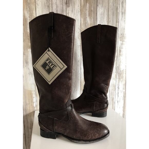 FRYE Lindsay Plate Brown Stone Wash Boots Riding Western Distressed Tall 6 - Picture 2 of 7